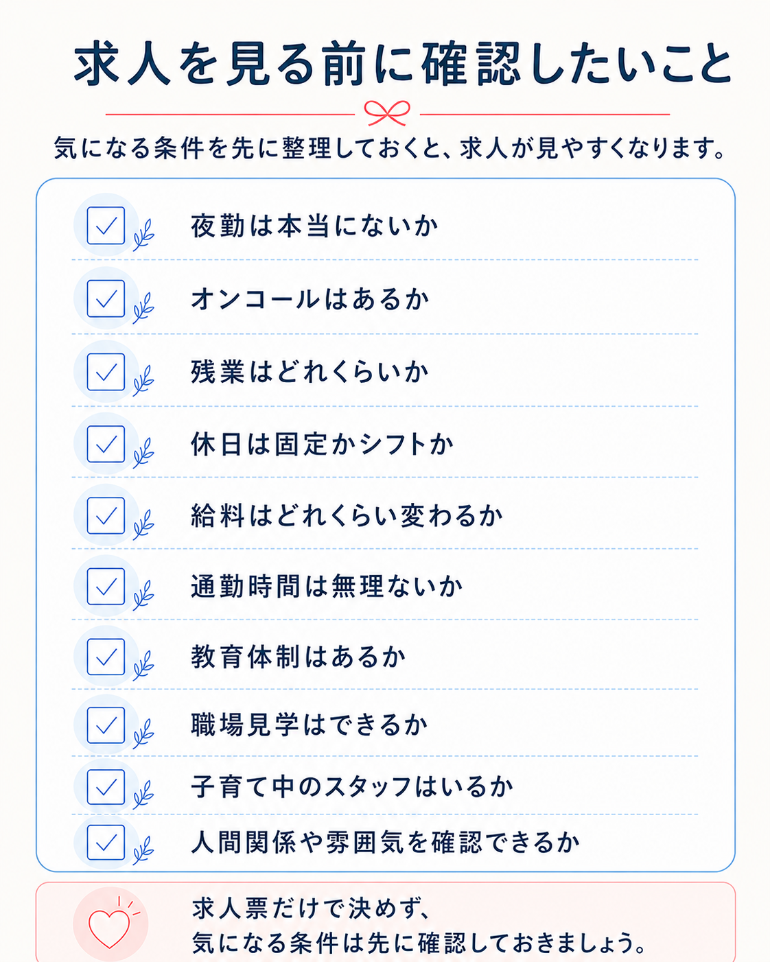 看護師が求人を見る前に確認したい条件チェックリスト