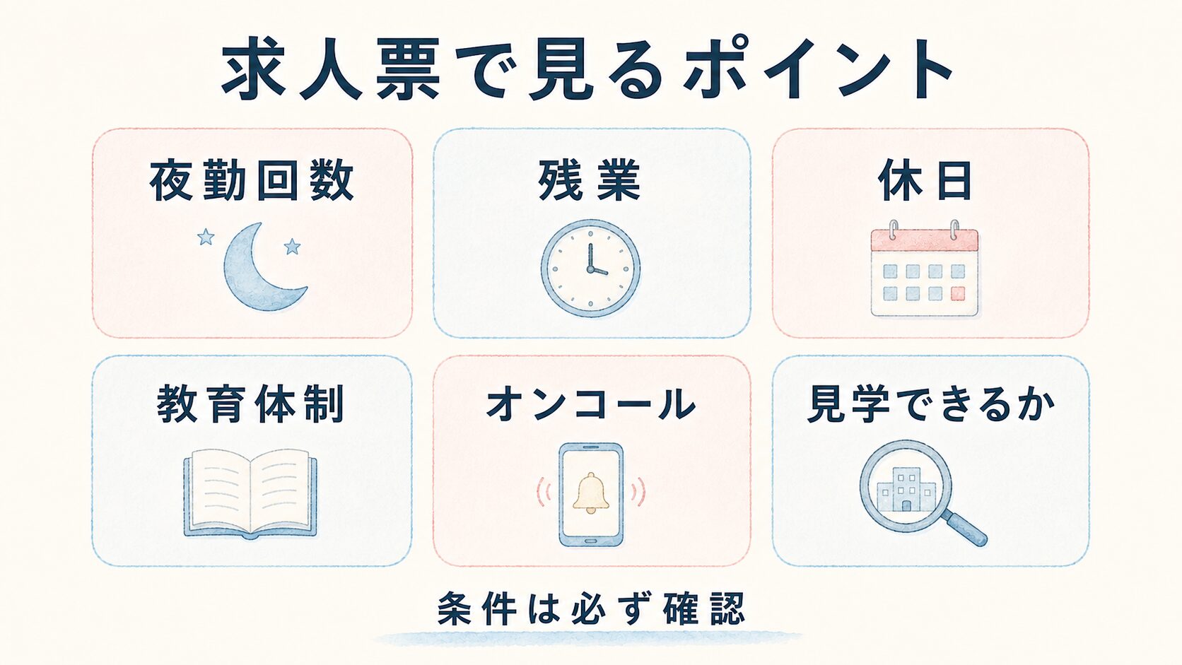 看護師が求人票で確認したい夜勤・残業・休日・教育体制・見学可否のポイント