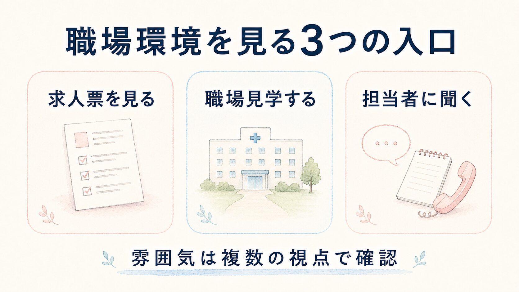看護師が職場環境を見るための求人票・職場見学・担当者確認の3つの入口